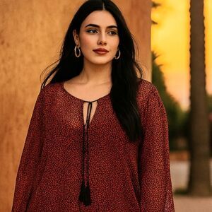 Lane Bryant sheer long sleeves red and black long sleeves blouse size 26W